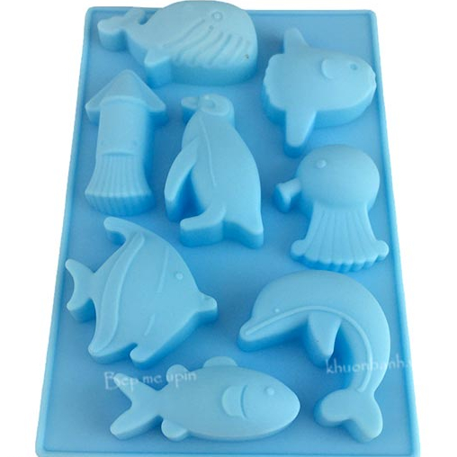 Khuôn silicon vỉ 8 sinh vật biển cá mực chim cánh cụt