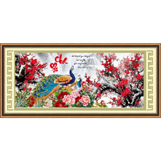 TRANH ĐÍNH ĐÁ Tranh thêu chữ thập Cha Mẹ Công Mẫu Đơn ABC VS060   |99x50cm|