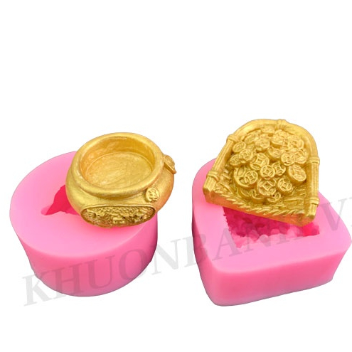 Khuôn silicon bát vàng hốt bạc 4D làm bánh thần tài khai trương