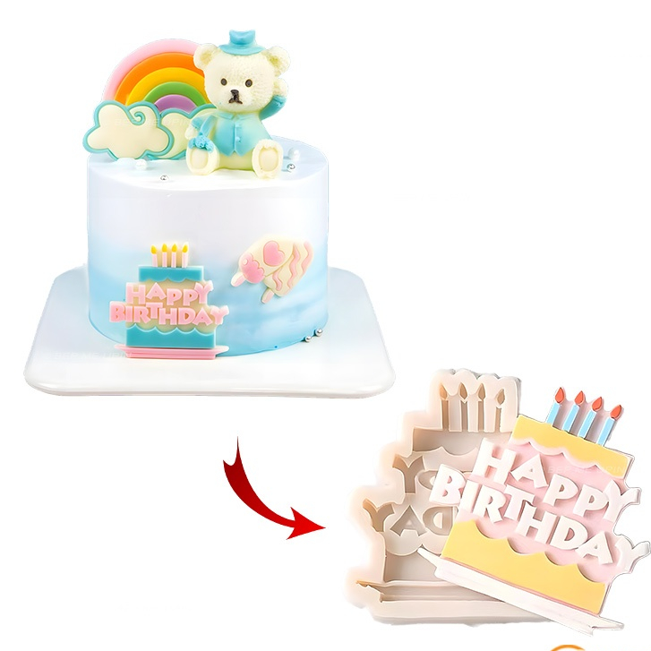 Khuôn silicon happy gắn trên bánh kem sinh nhật