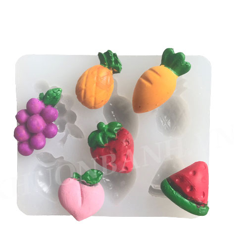 Khuôn silicon vỉ 6 quả trái cây nhỏ dâu dưa hấu dứa