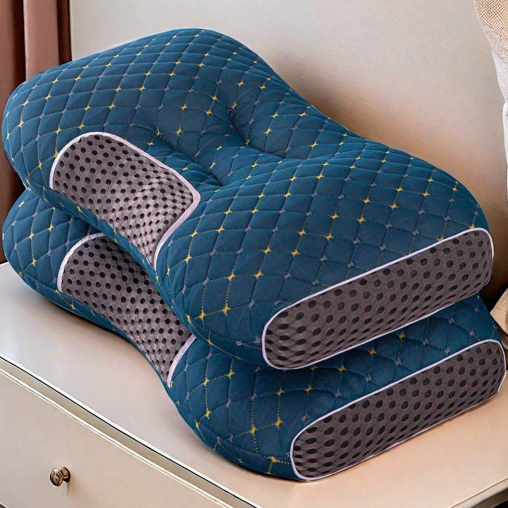 Ruột Gối Công Thái Học Ruột Bông Gòn Tinh Khiết Lượn sóng hỗ Trợ Tư Thế Ngủ Tránh Đau Mỏi Vai Gáy - Trần Tròn Ghi Đen