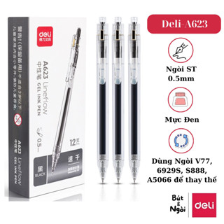 Bút Gel Deli bấm A623/S08/S05 Ngòi ST 0.5mm phong cách Muji thân trong suốt viết trơn nhanh khô