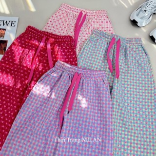  Quần trái tim ống rộng suông dài nữ m50 m55 m60 m65 có túi dây rút cạp chun co giãn bigsize mặc đi biển học thể thao 