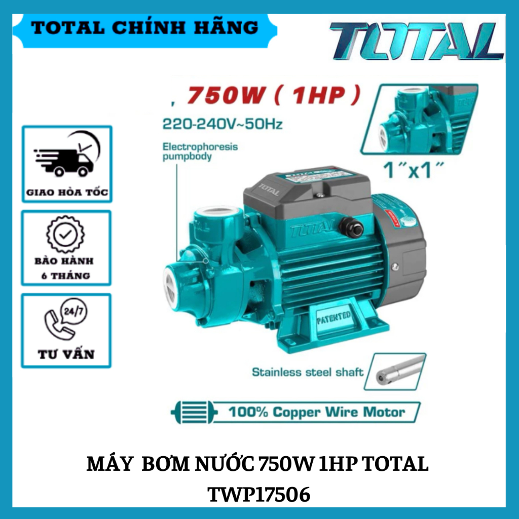 Máy bơm nước đẩy cao 750W 1HP TOTAL TWP17506 hàng chính hãng