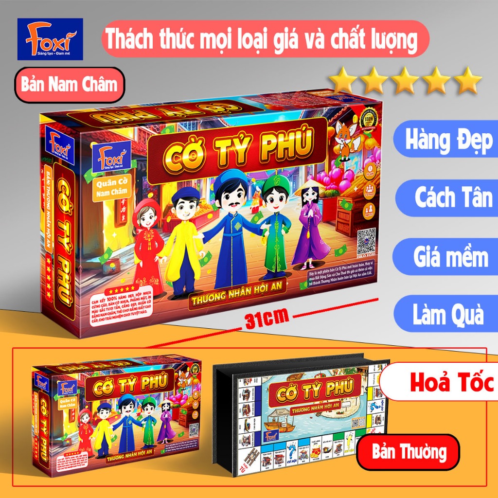 Cờ Tỷ Phú-Tỉ Phú Nam Châm Foxi-Hội An Thế Giới Premium Gold- 31,36,42cm-Trí Tuệ Kinh Doanh