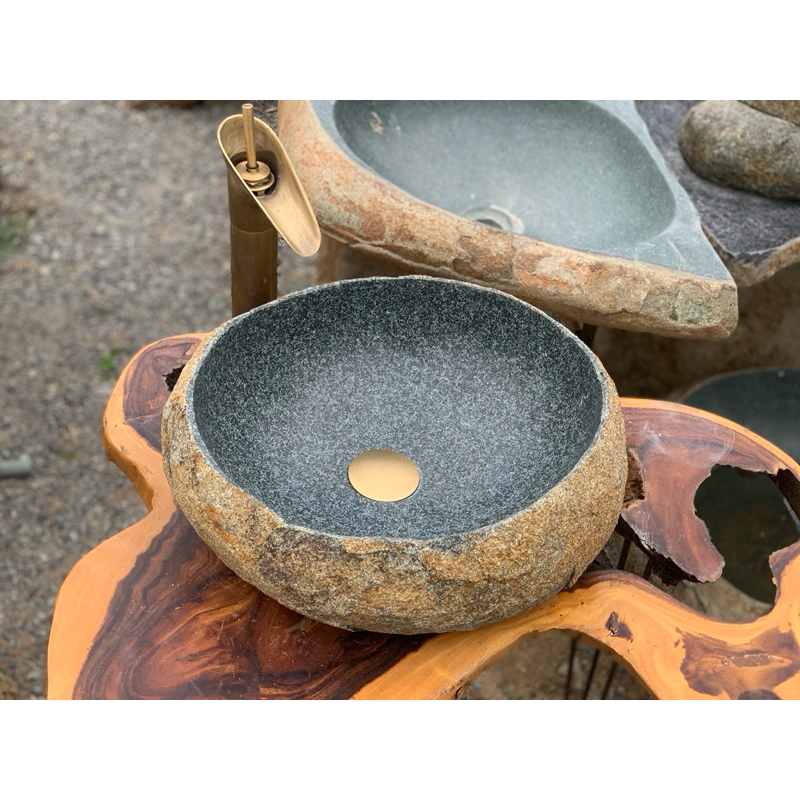 Chậu Lavabo Đá Cuội Xanh Nguyên Khối