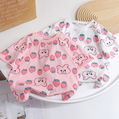 Áo Thun Họa Tiết Gấu & Dâu Tây Cho Bé Gái 1-7 Tuổi MINTSCLOSET Quảng Châu - AR8423