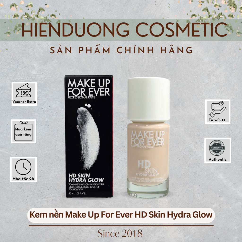  Kem nền Make Up For Ever HD Skin Hydra Glow 30ml | Dành cho da thường đến khô căng bóng và mịn mượt 