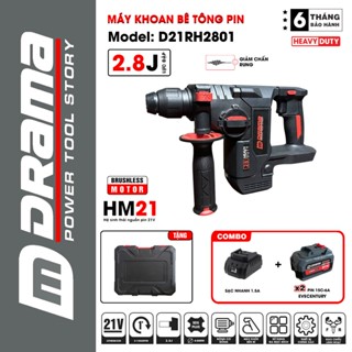 Máy khoan đục bê tông pin DRAMA D21RH2801, Không chổi than 2.8j 3 chức năng Có giảm chấn rung