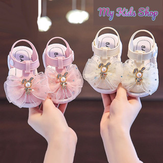 Dép sandal quai hậu đính thỏ nơ voan cho bé gái từ 10 tháng đến 4 tuổi
