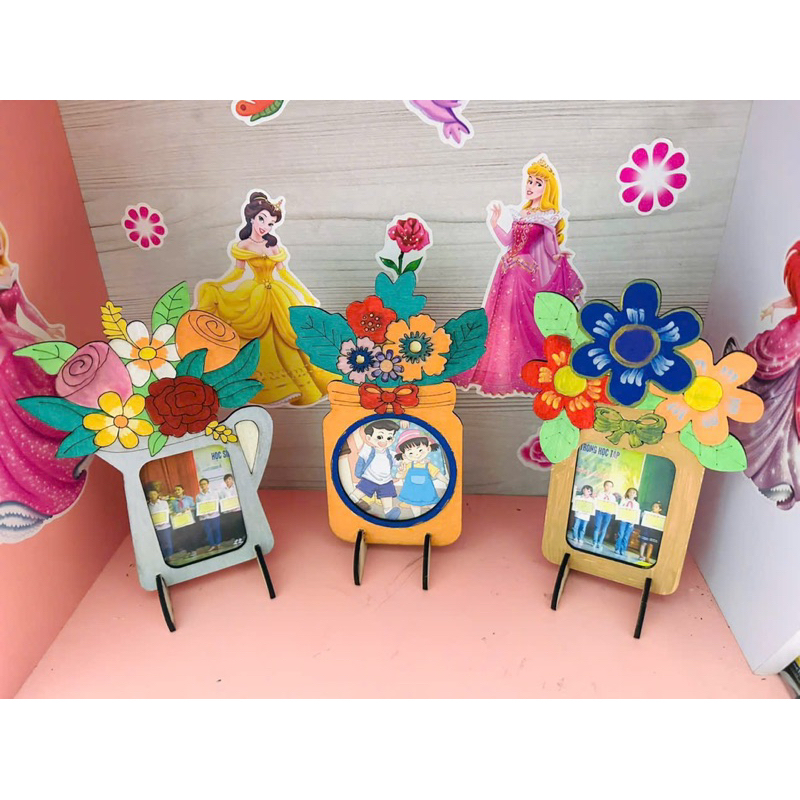 Thiệp hoa gỗ tự tô màu có kèm đế gỗ - Quà tặng mẹ 8/3, 20/10 - Hoa Gỗ Tô Màu Cho Bé