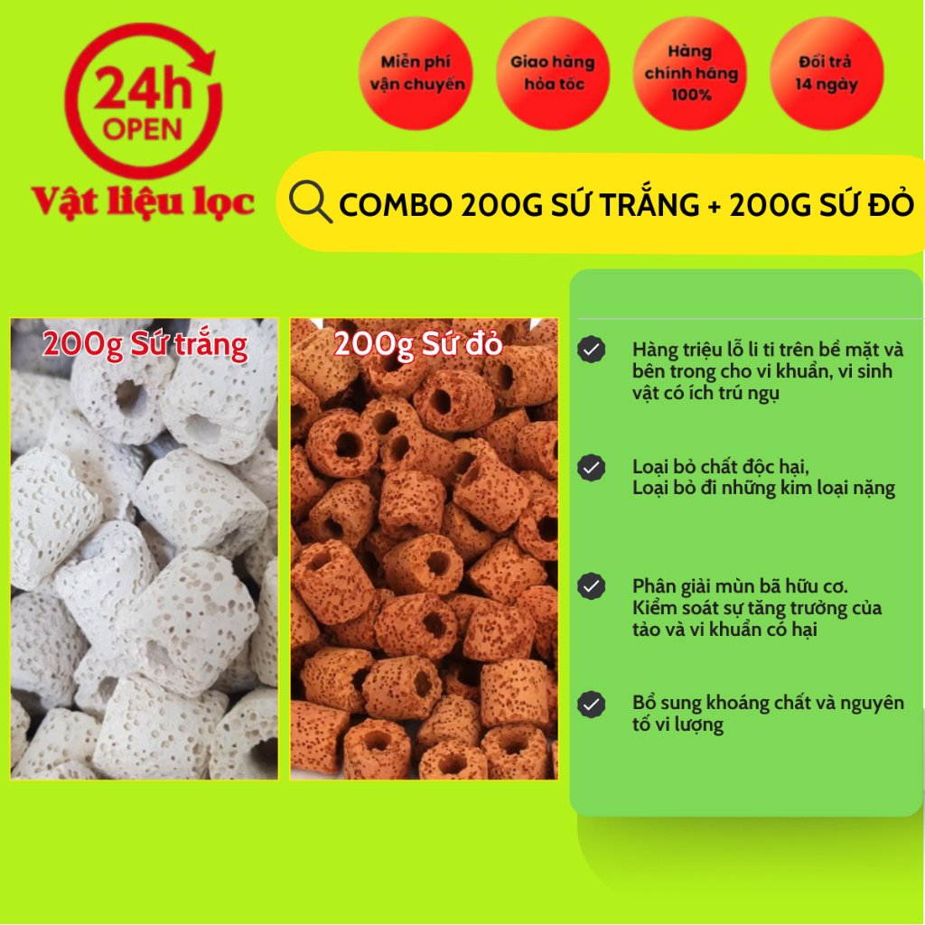 Combo 200g sứ trắng + 200g sứ đỏ