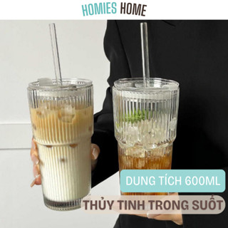 Cốc thủy tinh có nắp trong suốt chịu nhiệt tốt kèm ống hút dung tích lớn