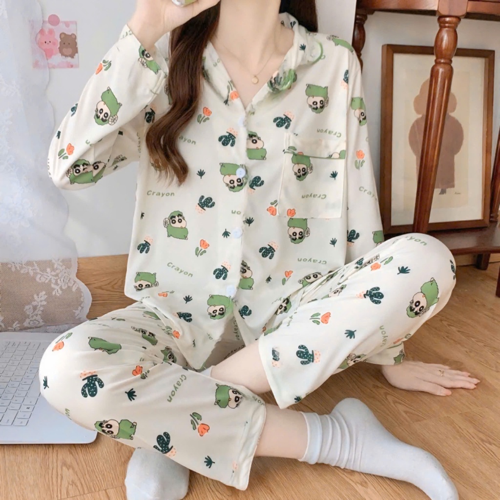 Bộ đồ ngủ pijama mặc cho nữ DÀI DÀI  ,Đồ ngủ nữ,Đồ bộ mặc nhà,sét bộ pijama mặc nhà SHIN XANH