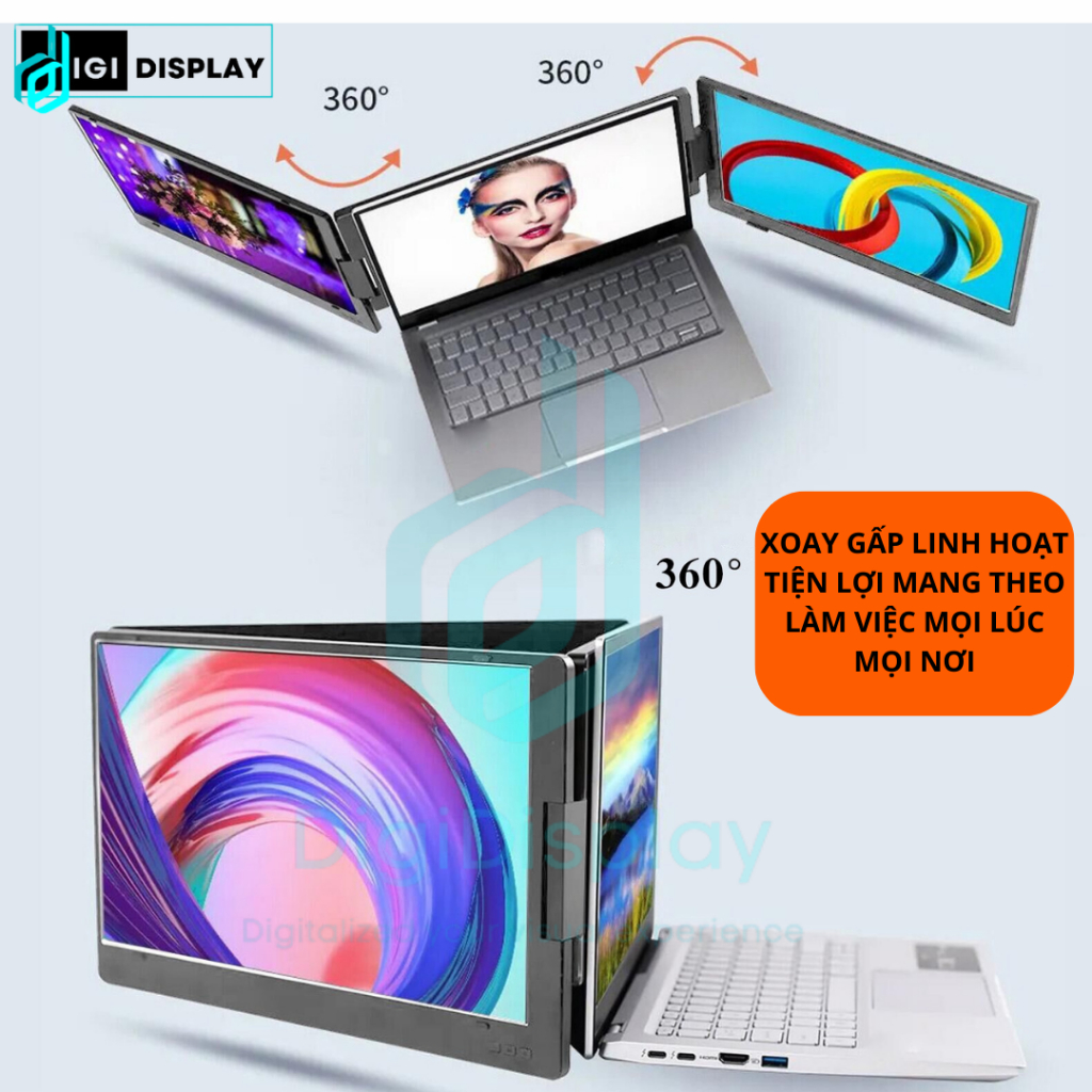 Bộ màn hình đôi di động 14/15.6 inch FHD 100%sRGB cho laptop, Full HD IPS - Tri-Screen for laptop workstation | BigBuy360 - bigbuy360.vn