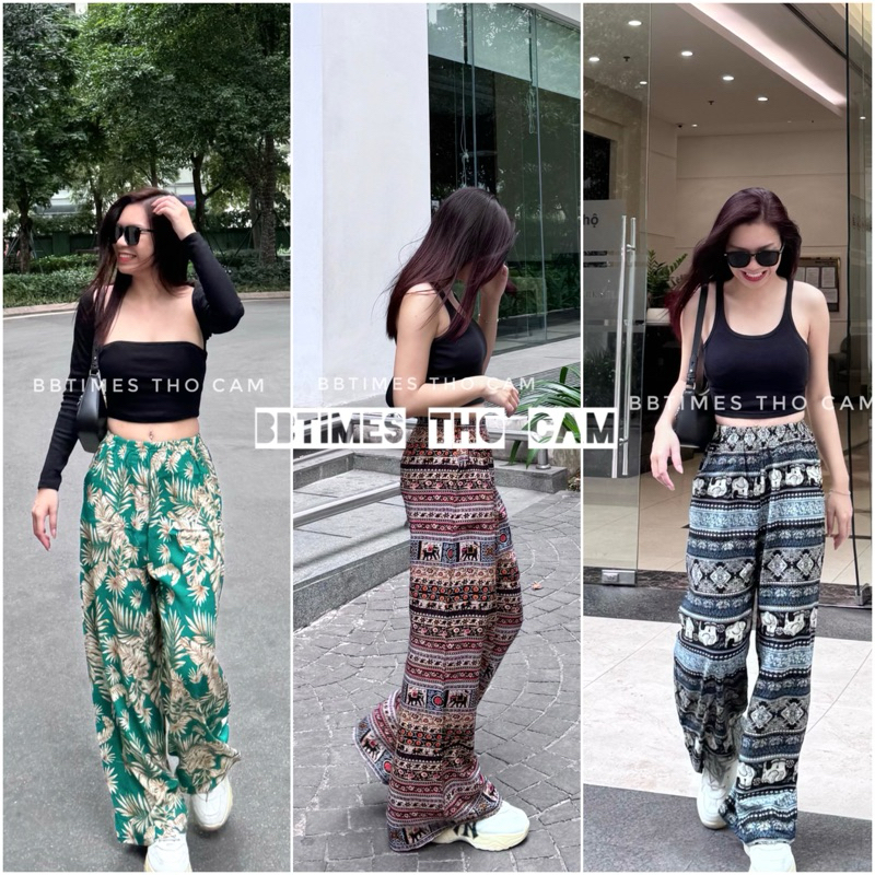 𝐁𝐁𝐭𝐢𝐦𝐞𝐬 𝐓𝐡𝐨̂̉ 𝐂𝐚̂̉𝐦 🌼 Quần Ống Rộng Lanh Họa Tiết Thổ Cẩm Có Túi (Ống 35cm)