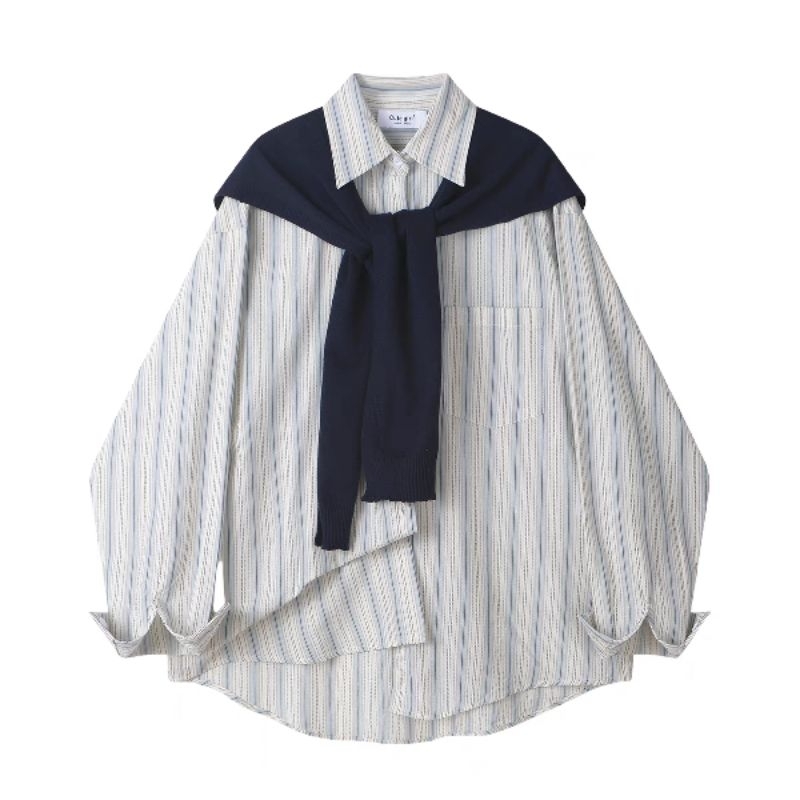 LENA | Áo Sơ Mi Kẻ Thêu + Khăn - Thoáng Mát, Thanh Lịch, Dễ Phối