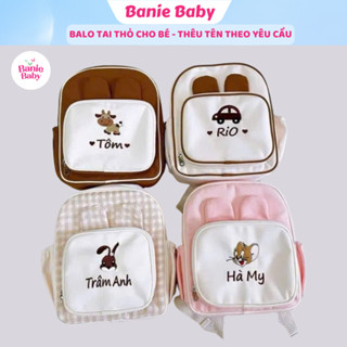 Balo Thêu Tên Theo Yêu Cầu Cho Bé đi học mẫu giáo chống thất lạc (có dây nametag) - Banie Baby