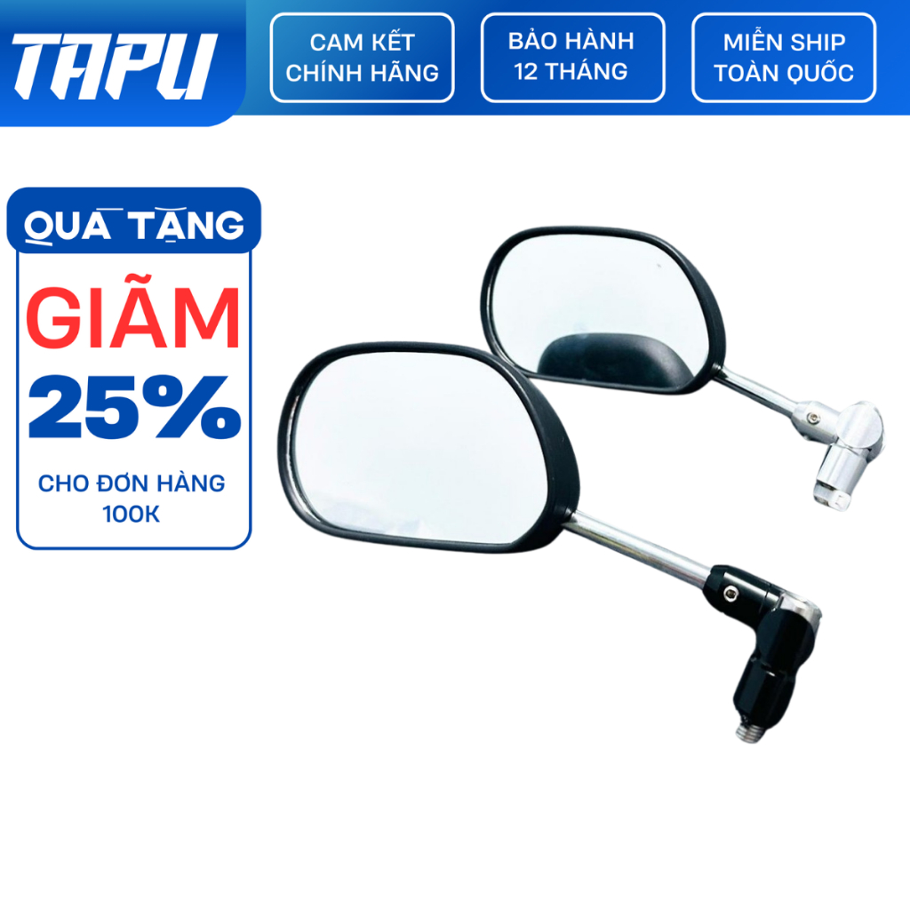 Kính xe máy kiểu SPARK chân xi bóng kèm chân xoay 360 độ gắn nhiều loại xe (ren thuận)