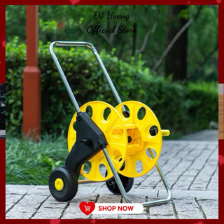 Bộ xe rulo gồm bánh và tay cầm inox, hỗ trợ cuộn ống nước, vòi nước, dây bình bơm, dây điện và dây cáp