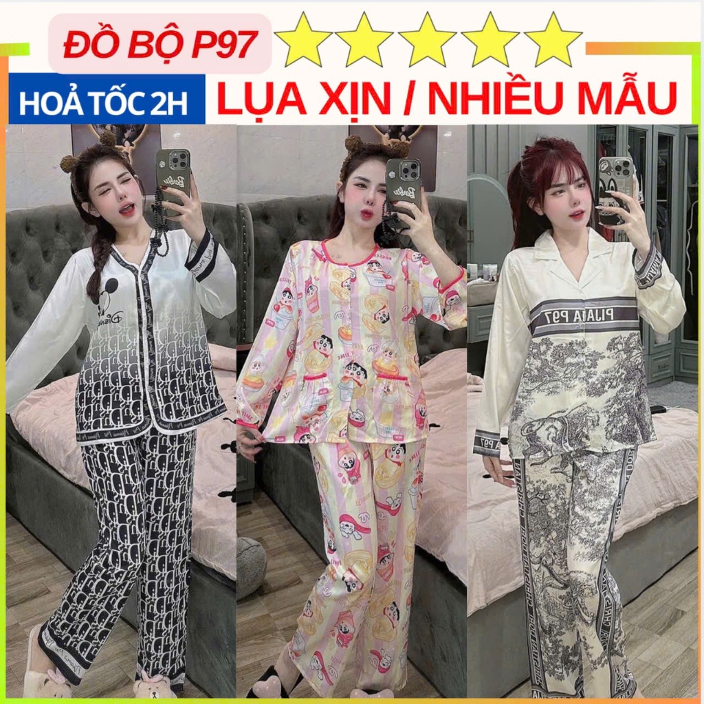 ẢNH THẬT đồ bộ tay dài lụa latin thiết kể hot trend, đồ bộ lụa mềm mịn mát, pijama nữ giá rẻ tận xưở