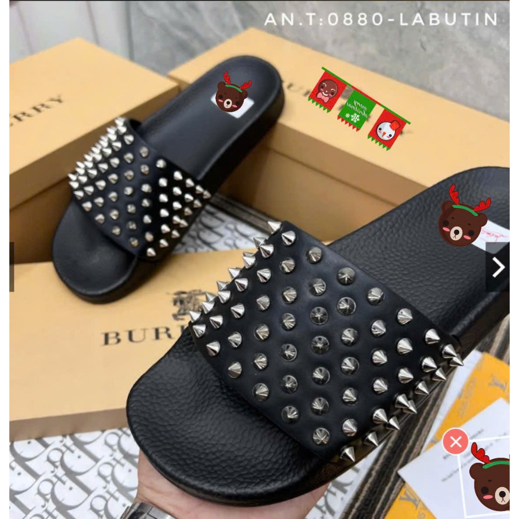 Dép quai ngang đính đinh loubotin phong cách boy phố,dép louboutin đính đá xuyên vải chắc chắn Hot h