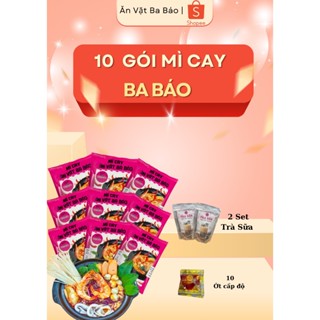 [ Shoppe X Ba Báo ]Combo 10 Gói Mì Cay Ăn Vặt Ba Báo Cốt Pha Sẵn Hương Vị Chuẩn Quán Kèm Ớt Độ,  2 trà sữa