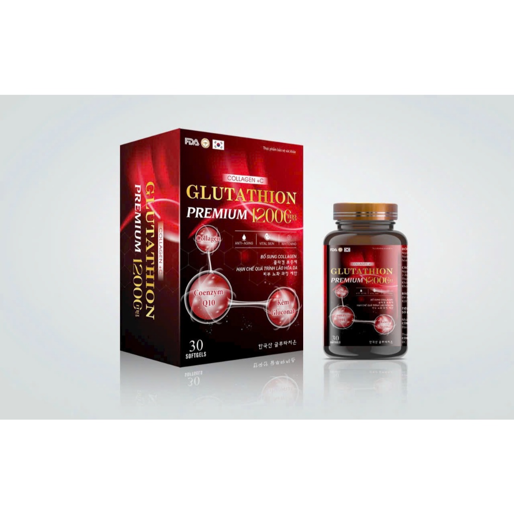 Viên uống trắng da Glutathione Premium 12000mg, viên uống trắng da mờ nám tàn nhang, ngăn ngừa lão hóa - Hộp 30 viên