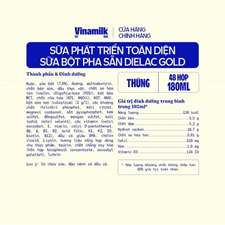 (HSD T12-2026) Thùng 48 Hộp Sữa Bột Pha Sẵn Dielac Gold 180ml.
