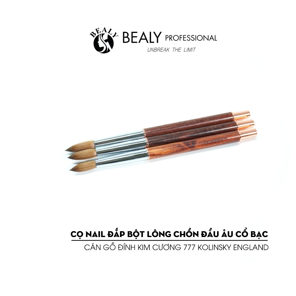 CỌ NAIL ĐẮP BỘT LÔNG CHỒN  ĐẦU ÂU CỔ BẠC CÁN GỖ ĐÍNH KIM CƯƠNG 777 Kolinsky England
