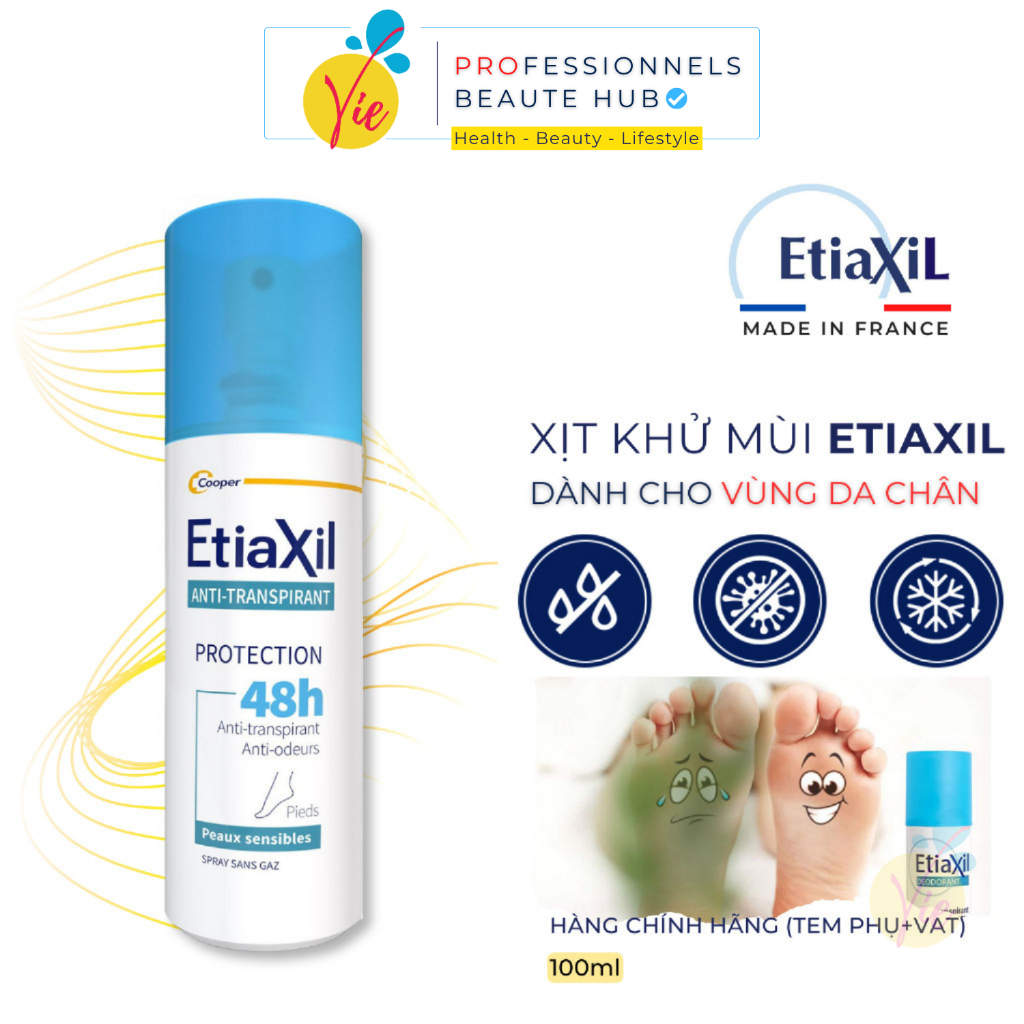 Xịt Khử Mùi Chân ETIAXIL Déodorant Anti Transpirant 48h Pieds  Giúp Ngăn Ngừa Mồ Hôi