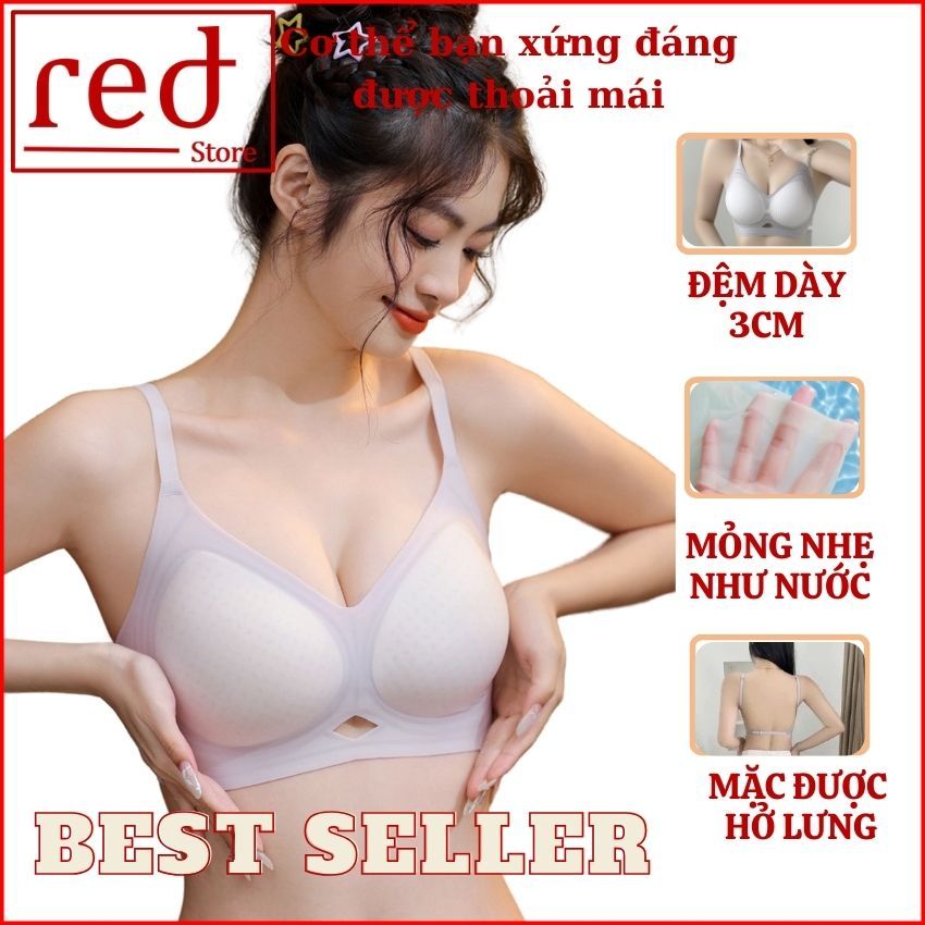 Áo lót su thạch tàng hình mút liền dày 3cm nâng ngực, Áo ngực không gọng hở lưng thoáng mát 9736