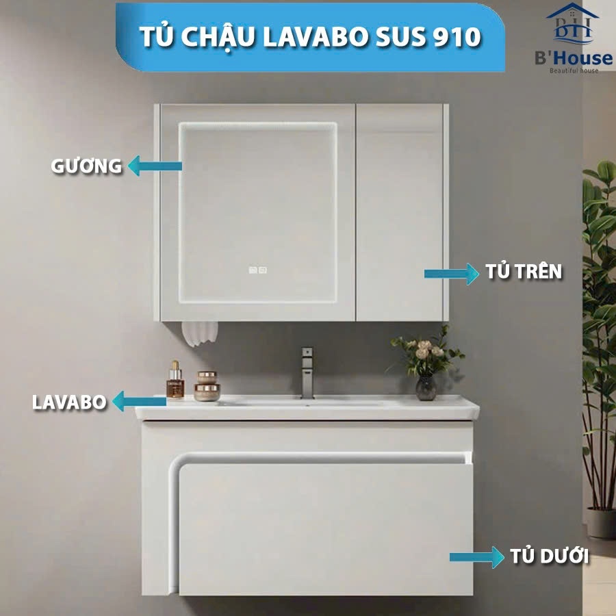 Bộ Tủ Gương Phòng Tắm, Tủ Lavabo Đẹp, Tủ Lavabo Phòng Tắm SUS 910