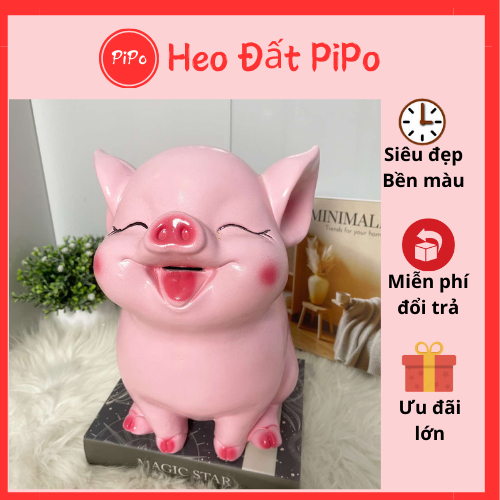 Heo đất tiết kiệm mẫu Heo Hot 3D Tai Vểnh Dáng Ngồi cute Size Trung quà tặng,trang trí Xưởng Heo Đất PiPo