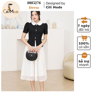  Đầm công sở CITI MODE FASHION thiết kế dáng xoè đen peplum phối chân váy tơ trắng DH5276 