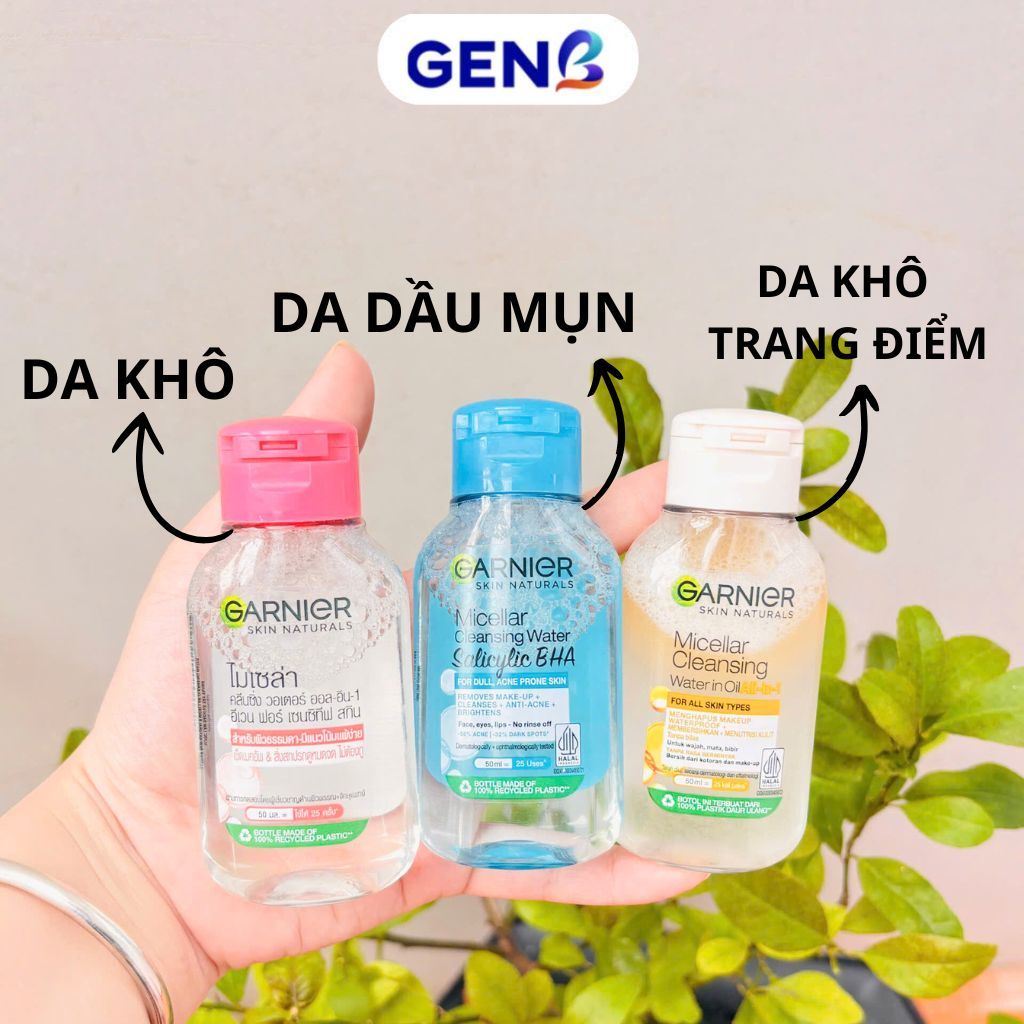 Tẩy Trang Garnier 50ml CHÍNH HÃNG -Tẩy Trang Da Dầu Mụn, Khô, Nhạy Cảm Sạch Sâu, Dầu Tẩy Trang -GenB