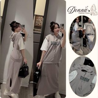 đồ bộ nữ ,set đồ nữ áo ghile phối cộc tay trắng mix chân váy suông chất thun mền mại cá tính Donna hcom25320