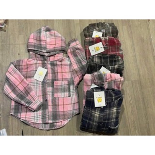 Áo sơmi Flannel Dạ kẻ caro có mũ cho bé chống nắng chống tia UV