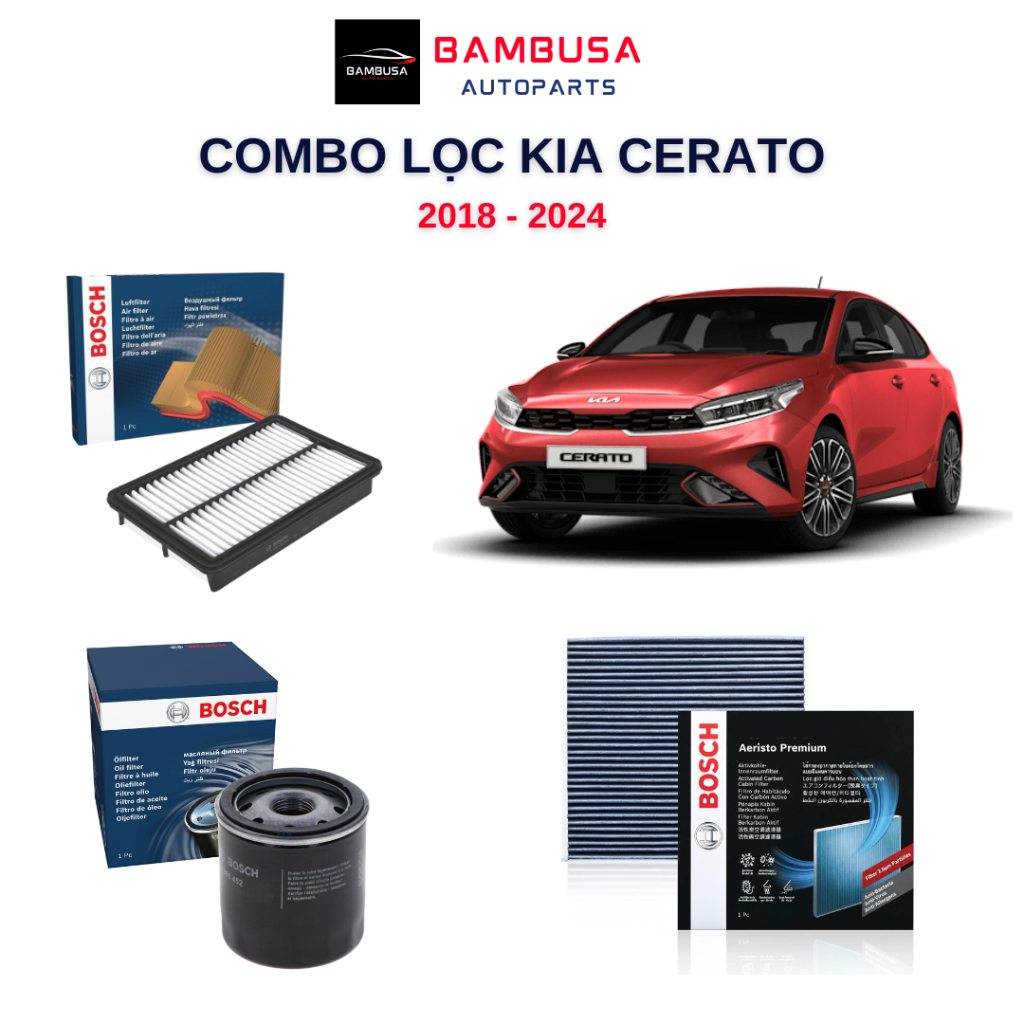 Lọc nhớt, lọc gió, lọc điều hòa KIA CERATO đời 2018-2024 Bosch chính hãng