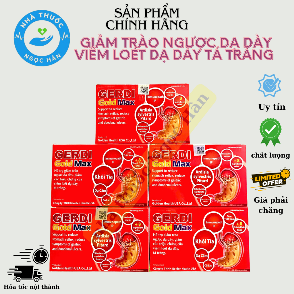 Gerdi Gold Max Hỗ Trợ Giảm Trào Ngược Dạ Dày Viêm Loét Dạ Dày Tá Tràng Hộp 30 Viên
