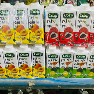 Lốc 4 hộp Trà Cozy Hoa Quả vị Vải, Đào, Tắc Mật Ong hộp 225ml