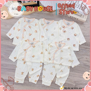  Set 5 Bộ Quần Áo Dài Tay Thun Lạnh MÀU KEM In Hoạ Tiết Cho Bé 0-9 Tháng. 