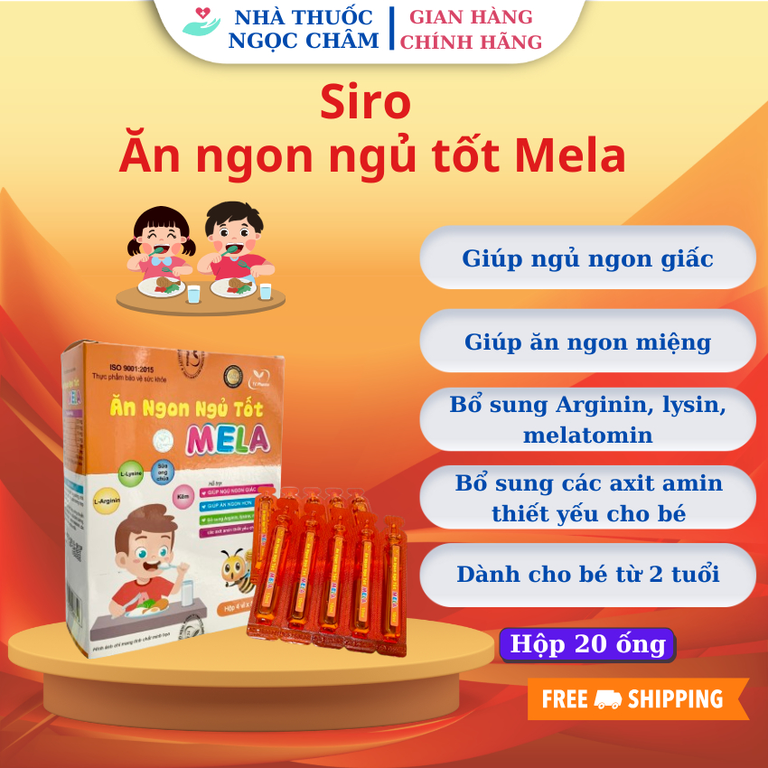 Siro Ăn Ngon Ngủ Tốt Mela giúp bé cải thiện giấc ngủ và ăn ngon mỗi ngày HỘP 20 ỐNG