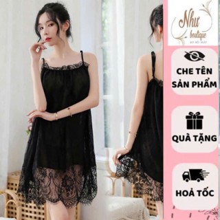 Váy ngủ công chúa , Đầm tiểu thư trễ vai  sexy hai dây phối ren gợi cảm tặng kèm quần chíp-NHƯ BOUTIQUE
