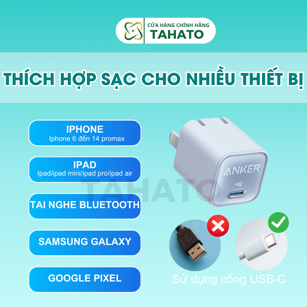Sạc Nhanh Anker 20w / Zolo 30W A2698 Một Cổng USB-C Sạc Nhanh Cho Điện Thoại Laptop máy tính bảng Chính Hãng TAHATO | BigBuy360 - bigbuy360.vn