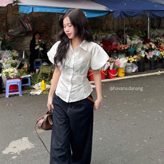 Áo sơ mi ONNI tay bồng phối dây buộc điều chỉnh eo HAVANA AO386