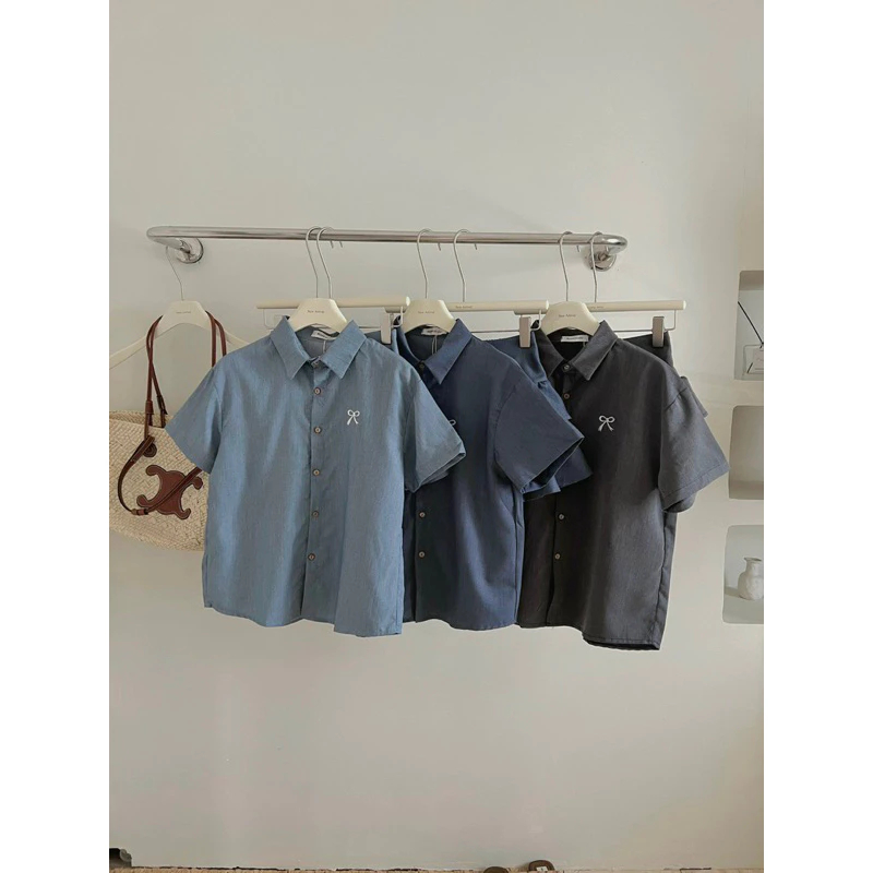 Set áo sơ mi thêu nơ nhỏ kèm chân váy 2 tầng xòe bồng xinh xắn bộ đồ nữ tiểu thư chất xước thái hàng đẹp | BigBuy360 - bigbuy360.vn