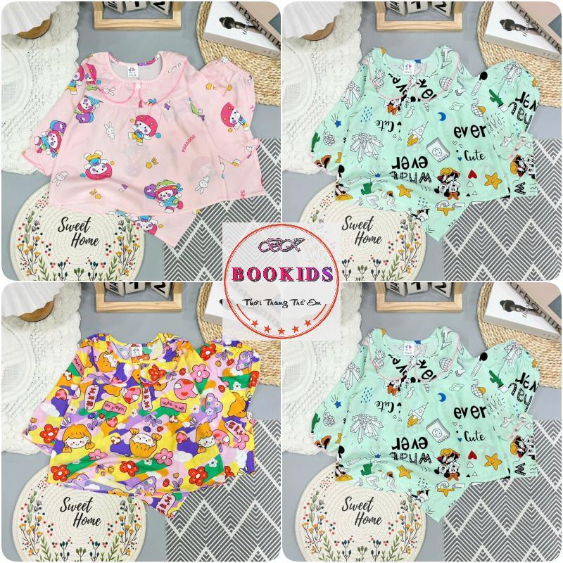 [SET 3 - 5 BỘ] Đồ Bộ BÉ GÁI TAY DÀI QUẦN DÀI có NÚT GÀI ở cổ Chất Vải Tole Lanh 2 Da Loại 1 Mềm Mịn Mát