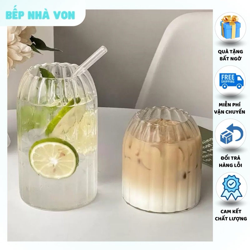 Cốc/Ly Thuỷ Tinh Dáng Sọc 510ml,800ml Chịu Nhiệt Cao Dùng Uống Matcha, Đựng -BEPNHAVON